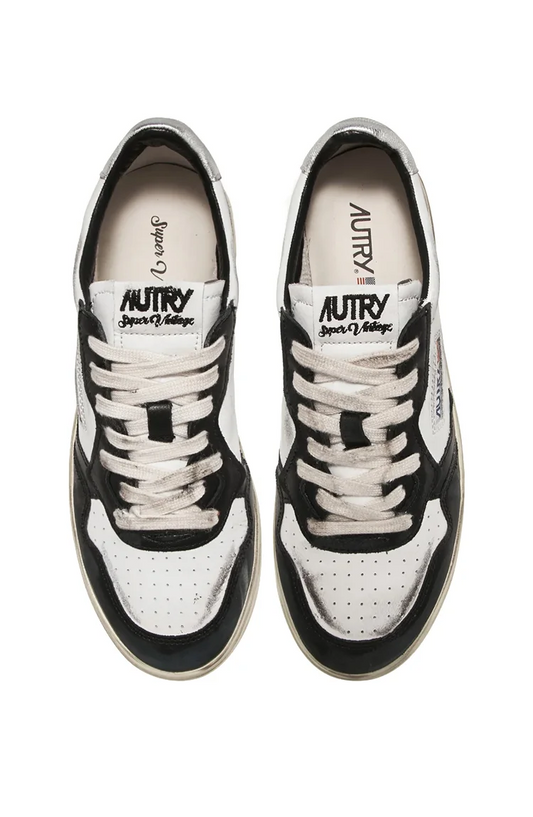 סניקרס עור לבן/שחור/כסוף SUPER VINTAGE